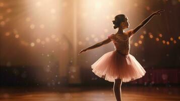 Mädchen üben Ballett, das Eleganz und Disziplin offensichtlich im jeder anmutig Umzug. generativ ai foto