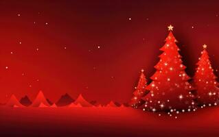 rot fröhlich Weihnachten Neu Jahr Urlaub Hintergrund. Weihnachten Bäume mit Sterne. traditionell Feier Winter Zeit Urlaub Karte. Grafik KI-generiert Illustration foto