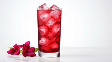 Foto von ein Hibiskus vereist Tee trinken isoliert auf Weiß Hintergrund. generativ ai