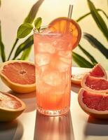 Foto von etwas Grapefruit Schorle trinken elegant plattiert auf ein Tisch. generativ ai