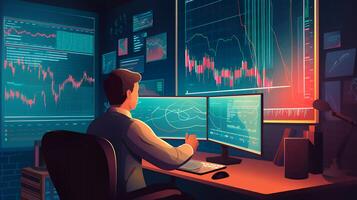 Arbeiter ist Analysieren finanziell Diagramme. generativ ai foto