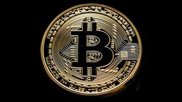 Bitcoin auf schwarz Hintergrund. generativ ai foto