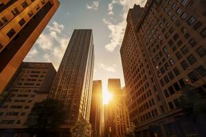 ein majestätisch Stadt Horizont während das golden Stunde. ai generativ foto