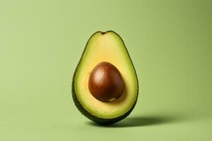 Avocado Schnitt im Hälfte auf Oberfläche. organisch gesund, Gemüse Lebensmittel. minimalistisch Hintergrund. generativ ai foto