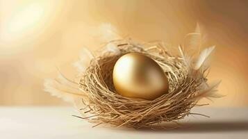 golden Ei Nest. Eleganz und Einfachheit im ein atemberaubend, minimalistisch Rahmen foto