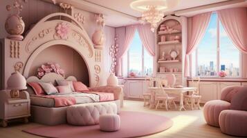 süß Kind Zimmer Innere Design zum wenig Prinzessin foto