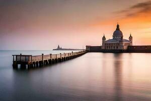 ein lange Exposition fotografieren von ein Kirche im das Wasser. KI-generiert foto