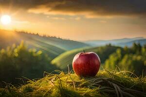 das Apfel im das Sonnenuntergang. KI-generiert foto