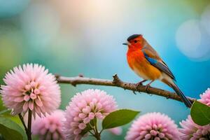 Foto Hintergrund das Himmel, Blumen, Vogel, Frühling, das Vogel, Frühling, das Vogel,. KI-generiert