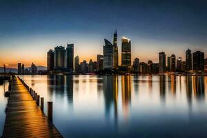 das Stadt Horizont beim Sonnenuntergang im Dubai. KI-generiert foto