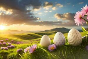 Ostern Eier im das Feld. KI-generiert foto