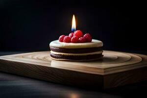 ein klein Kuchen mit Himbeeren auf oben. KI-generiert foto