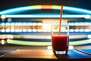 Glas von Saft auf das Tisch. KI-generiert foto