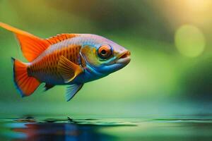 ein Fisch mit Orange und Blau Flossen ist Schwimmen im das Wasser. KI-generiert foto