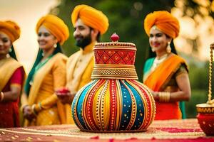 indisch Hochzeit Zeremonie im Delhi. KI-generiert foto