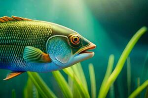 Fisch im das Wasser mit Gras und Sonnenlicht. KI-generiert foto