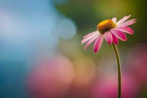 ein Rosa Blume ist im Vorderseite von ein verschwommen Hintergrund. KI-generiert foto