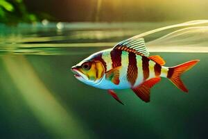 ein Fisch Schwimmen im das Wasser mit Sonnenlicht leuchtenden. KI-generiert foto