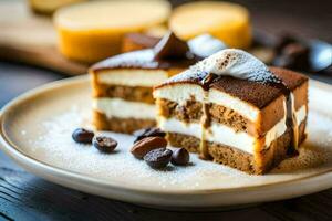 ein Stück von Kuchen auf ein Platte. KI-generiert foto