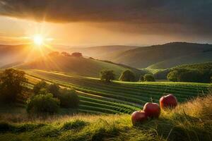 Apfel im das Feld. KI-generiert foto