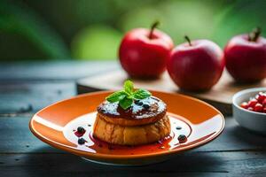 Apfel Dessert auf ein Platte. KI-generiert foto