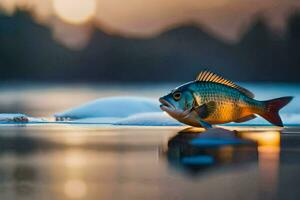 Foto Hintergrund das Himmel, Fisch, Wasser, Sonnenuntergang, das Meer, das Sonne, das Fisch. KI-generiert