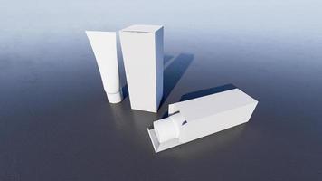 Mockup-Bild der 3D-Wiedergabe von weißen Schaumrohren und -boxen. foto