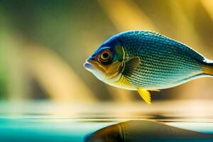 ein Fisch ist schwebend auf das Wasser mit ein hell Hintergrund. KI-generiert foto