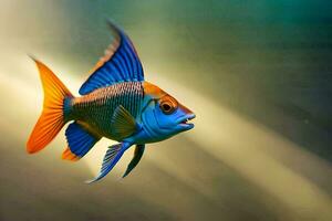 ein Fisch mit Orange und Blau Streifen ist Baden. KI-generiert foto