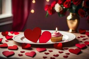 Valentinstag Tag Cupcakes und Herzen. KI-generiert foto