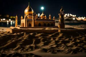 ein Modell- von ein Moschee im das Sand. KI-generiert foto