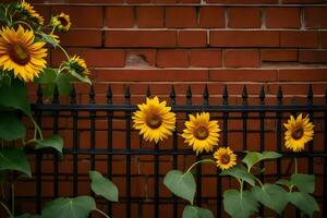 Sonnenblumen auf ein Zaun. KI-generiert foto