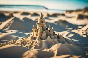 Sand Schloss auf das Strand. KI-generiert foto