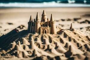 ein Sand Schloss auf das Strand. KI-generiert foto