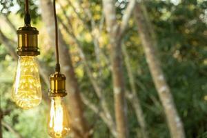 klassische Retro-Glühlampe führte elektrische Lampe auf Unschärfehintergrund