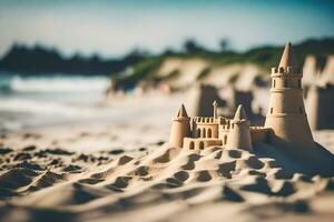 Sand Schloss auf das Strand. KI-generiert foto