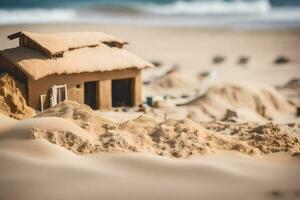 ein Sand Schloss auf das Strand. KI-generiert foto