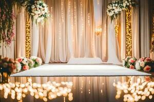 Hochzeit Zeremonie mit Blumen und Beleuchtung. KI-generiert foto