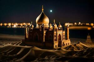 ein Modell- von ein Moschee im das Sand. KI-generiert foto