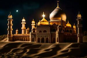 ein Moschee im das Wüste beim Nacht. KI-generiert foto