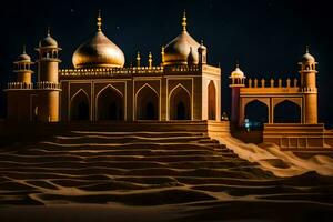 ein Moschee im das Wüste beim Nacht. KI-generiert foto