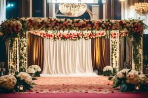 Hochzeit Zeremonie im das großartig Ballsaal. KI-generiert foto