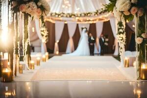 ein Hochzeit Zeremonie ist einstellen oben im ein Zelt. KI-generiert foto