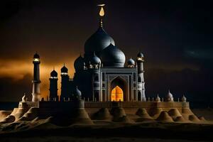 ein Schloss im das Sand beim Nacht. KI-generiert foto