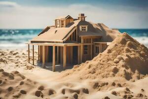 ein Modell- von ein Haus gemacht aus von Sand. KI-generiert foto