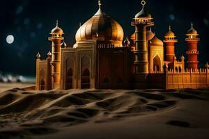ein Modell- von ein Moschee im das Wüste. KI-generiert foto