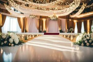 ein Hochzeit Zeremonie mit Weiß Blumen und Kerzen. KI-generiert foto