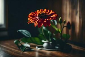 ein Blume im ein Vase auf ein Tisch. KI-generiert foto