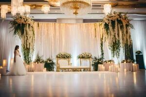 Hochzeit Zeremonie beim das großartig Ballsaal. KI-generiert foto