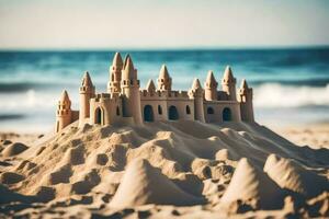 Sand Schloss auf das Strand. KI-generiert foto